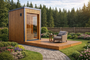 Sauna extérieur Thermowood pour 4 personnes, cabine familiale avec façade entièrement vitrée, sauna en bois massif pour la <span class=keywords><strong>maison</strong></span> et le jardin - Product Image 2
