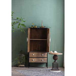 Endüstriyel uzun boylu Accent kabine mobilya el oyma sanat 2 kapı ve 2 çekmeceli kapalı depolama dolapları ile siyah demir taban - Product Image 4