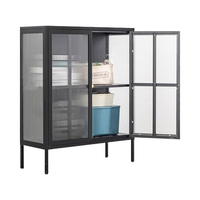 Armoire de rangement multifonctionnelle en acier pour salon buffet design porte vitrée bibliothèque vitrine Noir