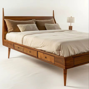 Cama hecha a mano ecológica de madera maciza moderna de mediados de siglo más vendida de alta calidad, apartamento Simple, dormitorio de alquiler, cama doble King - Product Image 1