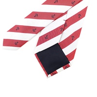 Cravates rayées en soie 100% pour hommes, avec logo tissé personnalisé, rayures rouges et blanches, bleu foncé, fournisseurs chinois de qualité supérieure, Zhejiang