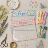 Pochette transparente en PVC JOYSUN NDLPT, étanche, pour le rangement d'outils, avec broderies florales roses et vertes, sac de rangement pour projets