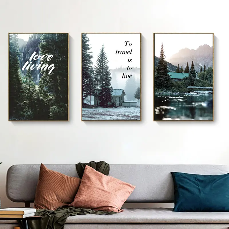 Tuval baskılar ev dekorasyon orman manzara dağlar ve Hills boyama manzara posteri duvar sanatı resimleri