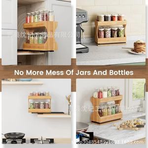 Wooden Double Layer <b>Storage</b> <b>Rack</b> For <b>Kitchen</b> Seasonings Rotating Organizer Countertop <b>Storage</b> Holders - Product Image 5