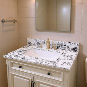 Vasque en céramique à encastrer Carrara Blanc 31x22 pour salle de bain, 3 trous pour robinets, style traditionnel - Product Image 2