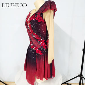 Robe de compétition de patinage artistique sur <span class=keywords><strong>glace</strong></span> pour bébé fille, design personnalisé, en maille rouge pour scène - Product Image 3