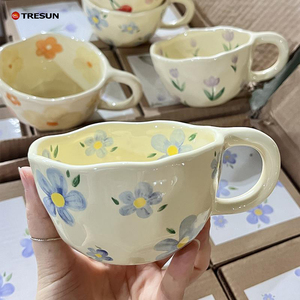 Korean Style Milk <b>Yellow</b> Hand-Held Irregular Ceramic Mug 11 oz Lead & Cadmium Free Dishwasher <b>Microwave</b> Safe Coffee Oatmeal Mug - Product Image 2