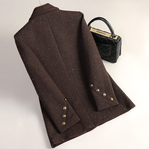 Women's Wool Blazer Purple Double Breasted Sequins Suit Autumn Winter Casual Elegant Fit - Product Image 3