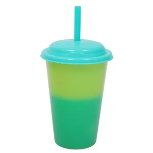 Bpa Free Custom 12oz Colored Plastic Coffee Magic Tumbler Reusable Cold Water Color Changing Cup With Straw