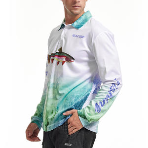 デザイン独自の長袖クルーネックPolos昇華プリント釣りジャージー男性用プレーンホワイト通気性釣りシャツ - Product Image 2