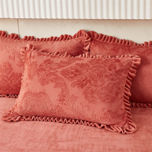 Juego de cuatro piezas de gama alta 300TC, ropa de cama de franela de invierno de terciopelo de leche tallada sólida, funda nórdica de lana Coral de doble cara para el hogar - Product Image 4