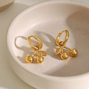 ต่างหูจี้เชอร์รี่ ทอง 18k สแตนเลสสตีล สำหรับผู้หญิง สวมใส่ได้ทุกวัน - Product Image 2