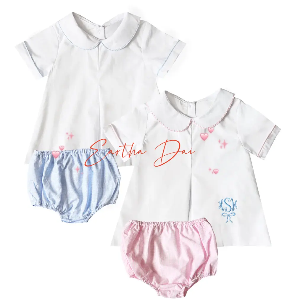 Conjunto de fraldas monograma para bebês, roupas infantis personalizadas de algodão branco liso para o verão
