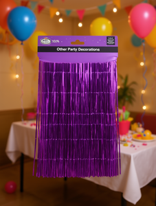Guirnalda de flecos de oropel morado de 6 pies, decoraciones rectangulares de plástico para fiestas en interiores - Product Image 2