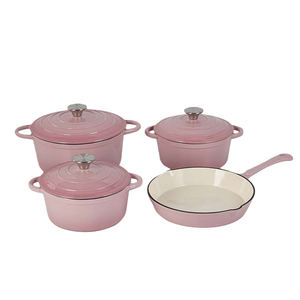 Juego de Ollas de Hierro Fundido Esmaltado Moderno, Juego de Utensilios de Cocina, Olla para Sopa Rosa, Sartén - Product Image 1