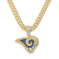 Custom Rams Head Charm Full Rhinestone Iced Out Cuban Link Championship Necklaces Silver Gold Plated Alloy Jewelry