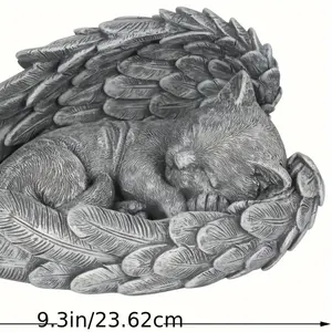 Sculpture <span class=keywords><strong>en</strong></span> résine d'ange ailé élégant, chaton <span class=keywords><strong>gris</strong></span> endormi dans des plumes, décoration <span class=keywords><strong>de</strong></span> <span class=keywords><strong>jardin</strong></span> artisanale pour patio et cour - Product Image 6