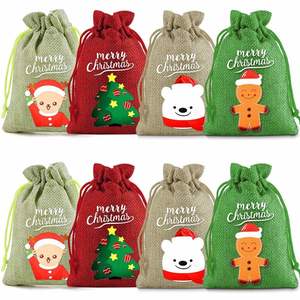 Nouveau sac de rangement pour cadeaux de Noël avec cordon en coton et cordon en lin, sac lumineux - Product Image 2