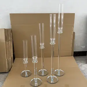 Candlestick Crystals MH-TZ0356 Hand Blown Tall Glass Tube Candelabra Centerpiece Crystal Candlestick Holder