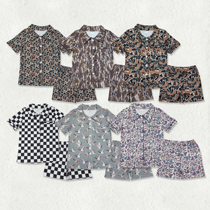 Wholesale Adult 2Pcs Casual Soft Pajamas Sets <b>Short</b> Sleeve <b>Camo</b> Duck Print Button T Shirt <b>Shorts</b> Outfit Women's Loungewear - Product Image 1