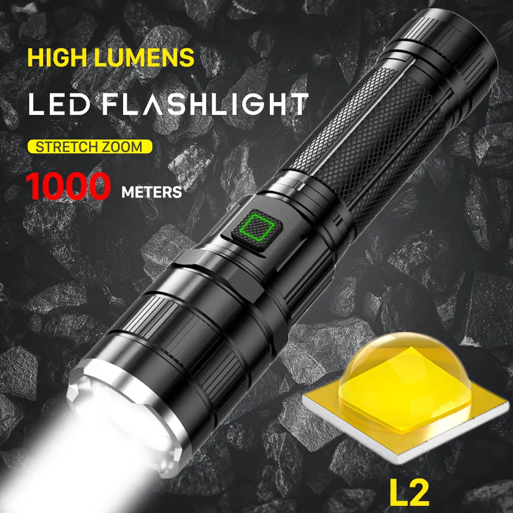 Hochlampen 30 W LED-Taschenlampe Typ C USB wiederaufladbares Blitzlicht zoom-fähige taktische Taschenlampe Lanterne leistungsstarke Handlampe Camping
