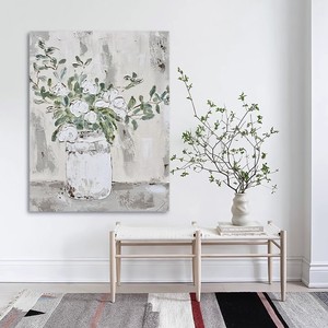 Hand Painted Oil <b>Painting</b> Wabi Sabi Style Floral Art <b>For</b> Living Room Wall Decor Textured Background Modern Minimalist Design - Product Image 2