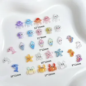 30 Piezas de Decoraciones de Uñas de Resina con Múltiples Estilos: Lindos Pulpos, Conchas, Estrellas de Mar y Delfines Luminosos de Dibujos Animados con Ojos Grandes para DIY - Product Image 2