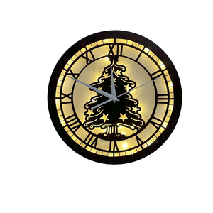 Christmas Tree <b>Wall</b> Clock Bamboo Wooden Art Deco LUMINOVA Analog Quartz Decorative <b>Lighted</b> Design <b>Battery</b> Operated Circular - Product Image 1