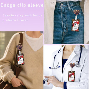Brown leopard print glitter with alligator clip, retractable <b>ID</b> card <b>holder</b> with alligator clip, badge scroll, lanyard. - Product Image 3