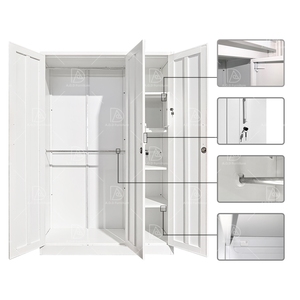 Armadio Moderno a 3 Ante Scorrevoli in Acciaio Personalizzato Semplice per Soggiorno e <span class=keywords><strong>Lavanderia</strong></span> con Funzione Appendiabiti a Prezzo Economico - Product Image 5