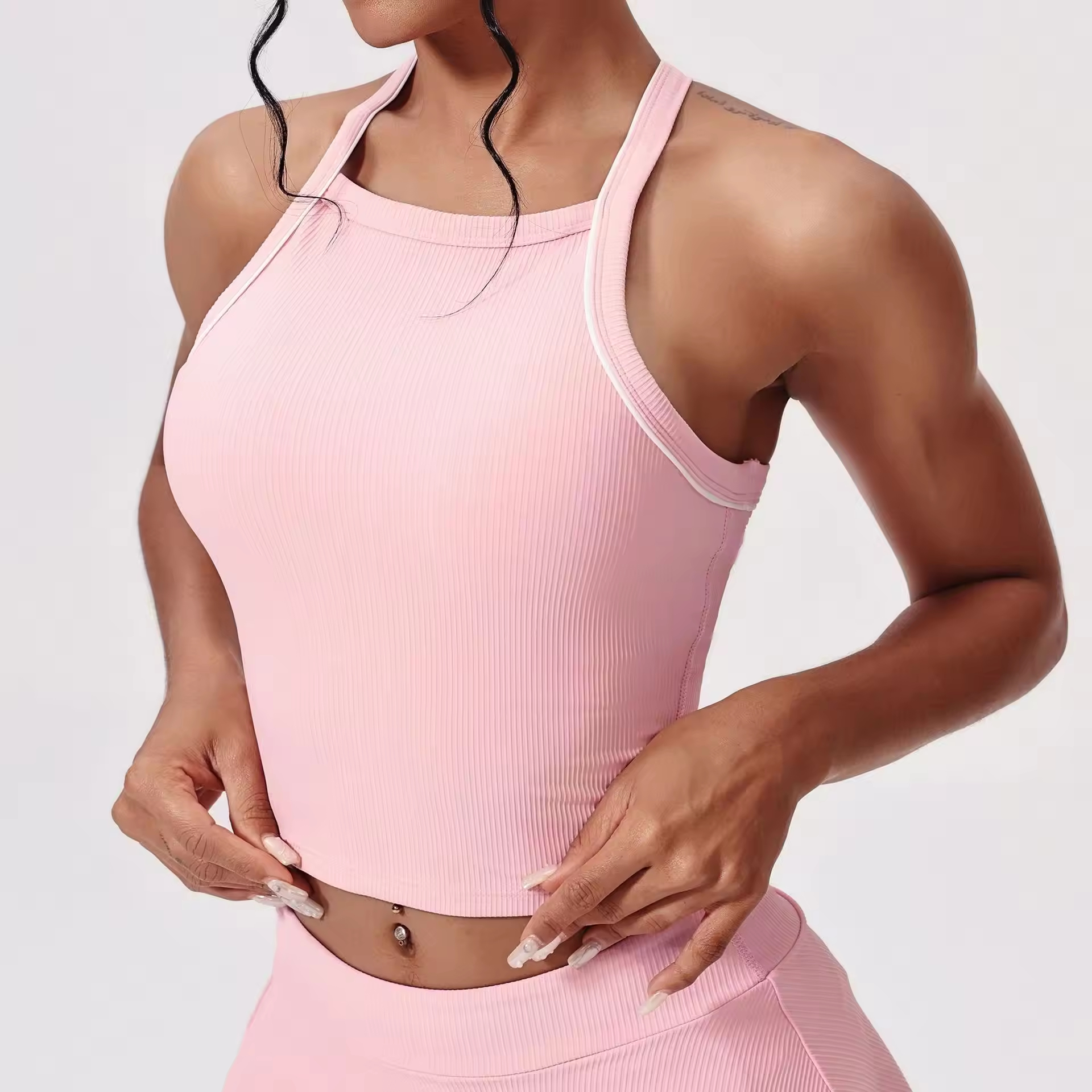 Summer Open Back Sexy Halter Sports Bra Top Gym Running Fitness Slimming Breathable Yoga Tank Top Women