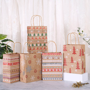 Vente en gros 24*13*8cm sac en papier kraft de Noël tenu dans la main imprimé magasin alimentaire-gâteau <span class=keywords><strong>Pizza</strong></span> bonbons Sushi Hamburger fête cadeau OEM - Product Image 5