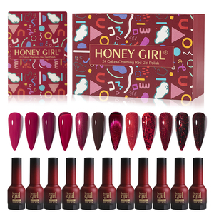 HONEY <span class=keywords><strong>GIRL</strong></span> Set di Smalti Gel per Unghie Fai-da-Te LED per San Valentino, Senza HEMA, 24 Colori, <span class=keywords><strong>Base</strong></span> Rossa e Top Coat Lucido, Logo Personalizzato - Product Image 1