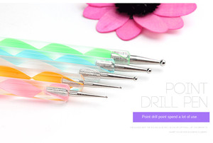 Set of 5 Acrylic Spiral <b>Rod</b> Double Head Nail Art Point Drill Pens <b>Plastic</b> Fiber Brush Material Indentation Flower Pen Design - Product Image 5