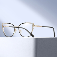 MS 81562 2024 Nuevas Gafas de Sol de Metal Brillante para Mujer, Montura Delgada con Diseño de Ojo de Gato, Gafas Ópticas Anti-Luz Azul, Diseño de Gafas Brillantes Personalizadas