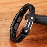 Bracelet personnalisé en cuir véritable de vachette tressé simple tendance pour hommes avec fermeture magnétique en acier inoxydable