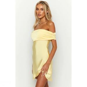 Vestido Mini Amarillo Primavera sin Mangas con Espalda Descubierta y Lazo de Satén, Estilo Hombros Descubiertos, ¡Gran Venta! - Product Image 4