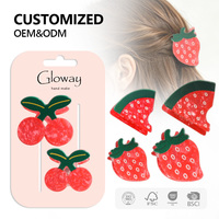 Vente en gros de pinces à cheveux 3D en forme de fruits (fraise, cerise, pastèque), pinces artisanales en PVC pour accessoires