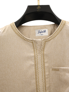 <b>Men's</b> Cotton <b>Thobe</b> Modest Traditional Middle East Short Sleeve Ankle Length Loose Fit Lightweight Four-Way Stretch Anti-Pilling - Product Image 3