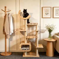 Maison pour chat en bois massif multicouche intégrée avec capsule spatiale pour la maison, grande ou petite taille, arbre à chat peu encombrant, tour pour chat