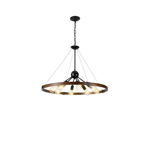 Lámpara Colgante Industrial Rústica de 8 Luces, 32 Pulgadas, Cadena Ajustable, Iluminación para Comedor, Acabado en Madera y Metal, Base para Bombilla E26 - Product Image 1