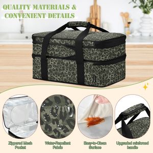 Sac isotherme portable d'été vert imprimé léopard, double couche, pour lasagnes, aliments froids, déjeuner, et transport de plats chauds - Product Image 5