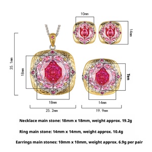 Fashion Rose Cut 18-14MM Pink Cubic Zirconia Jewelry Set Eco-friendly Copper Vintage Elegant Pendant <b>Earrings</b> Set for Women - Product Image 2