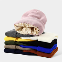 Gorro de Punto Personalizado Unisex con Forro de Seda Satinada Dorada, Logotipo Bordado en Ambos Lados, Gorro de Invierno Grueso y Cálido para Esquí