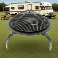 Nouvelle Brasero de Jardin Extérieur avec Protection Anti-Étincelles, Grille et Étagère pour Barbecue
