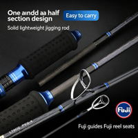Canne à pêche jigging en carbone massif 2 sections 1,8m 1,98m, puissance élevée, guides Fuji, pour pêche en mer et en bateau