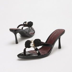 4302A-57 Nouvelles Chaussures <span class=keywords><strong>Femme</strong></span> Personnalisées Bout Ouvert Fleur Perle Talons Aiguilles Fins Escarpins Sandales Chaussons pour Dames - Product Image 5