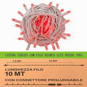 Guirnalda de Luces Gloca de 100 LED, 10 Metros, Cable Blanco, Rojo, IP65, Decoración Interior y Exterior - Product Image 4