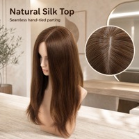 Perruque Lace Front en Cheveux Humains Raides et Dégradées Brun Clair, Longue, Aspect Naturel, pour Femmes Blanches