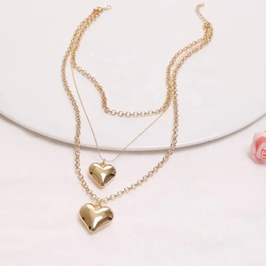 Juego de Joyería de Moda en Oferta, Fabricante de Joyería, Aretes y Pulsera de Corazón Dorado, Collar en Capas con Colgante de Corazón para Mujer - Product Image 3